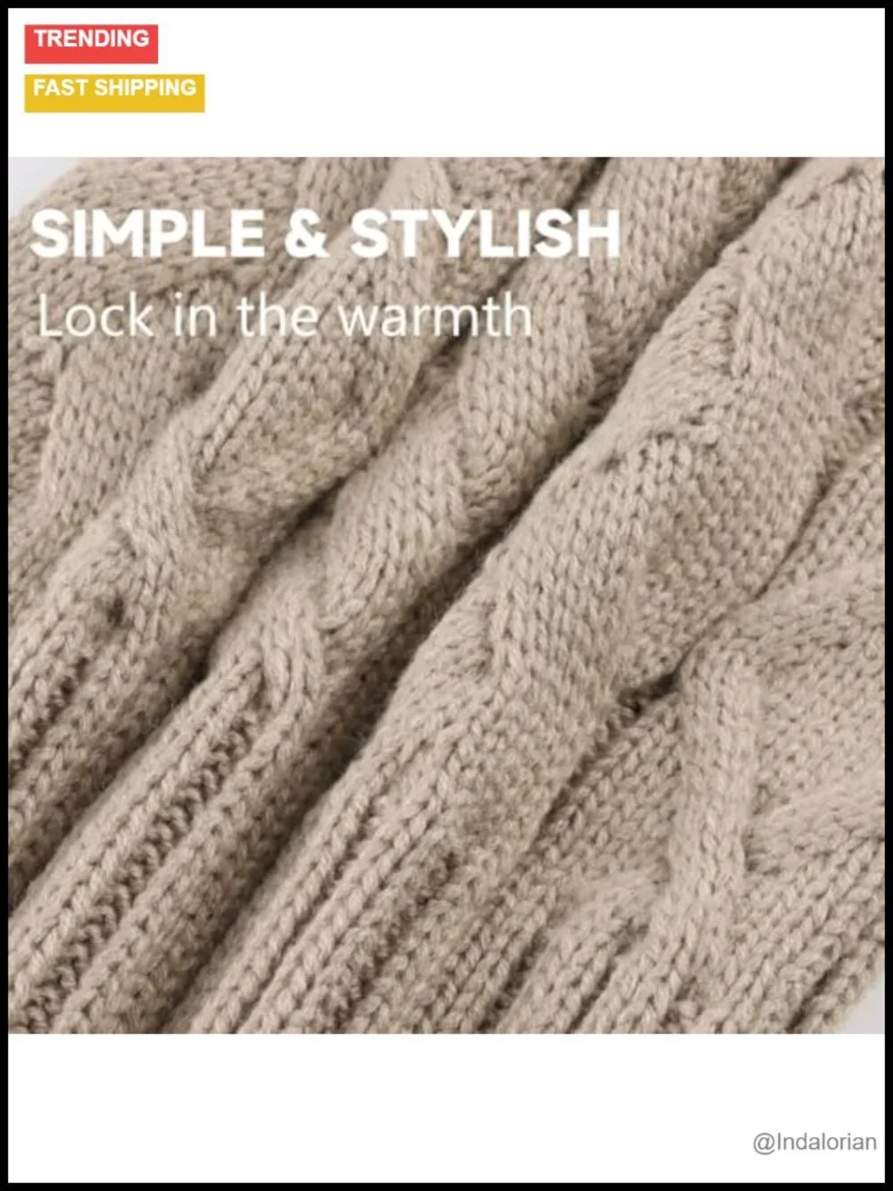 Cable Knit Infinity Scarf Winter Neck Warmer Acrylic